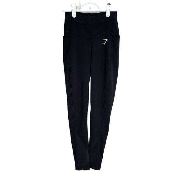 GYMSHARK Womens Size XS Black Leggings Mesh Sections Sheer Around Calf Gym Yoga - Picture 1 of 11